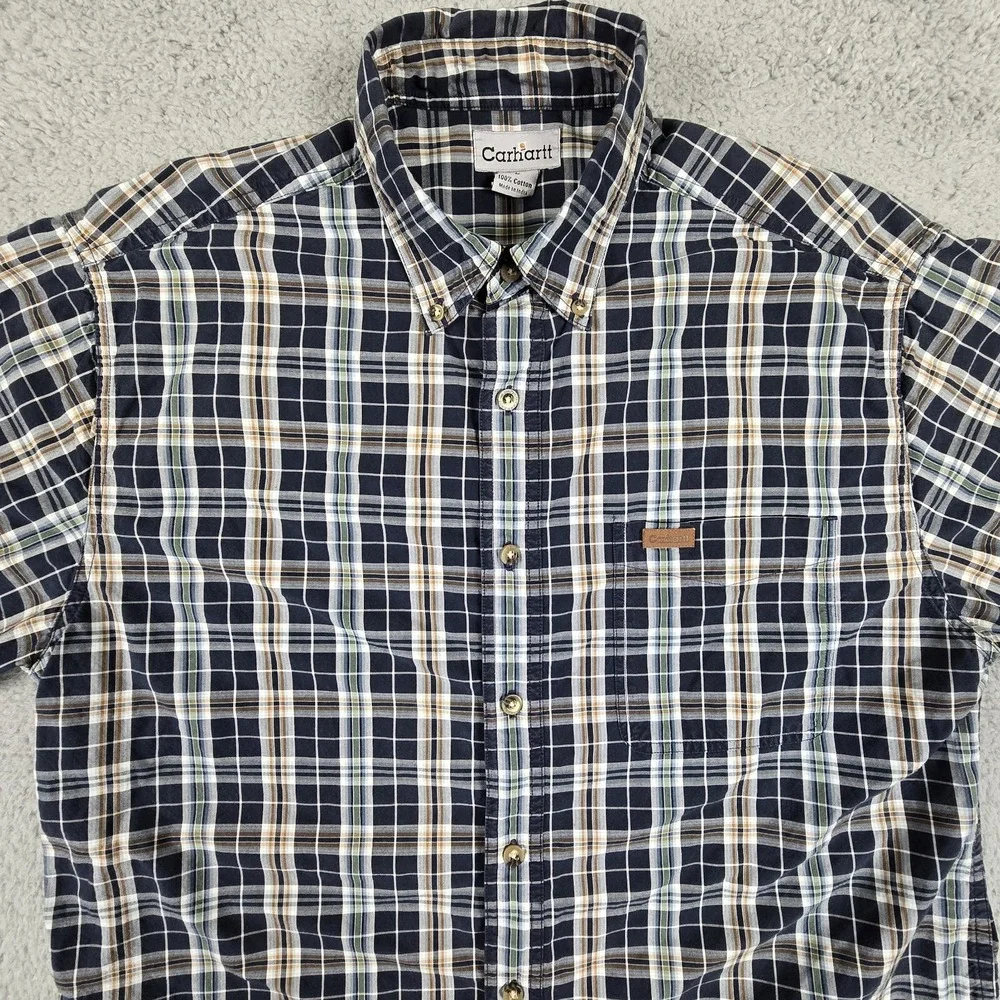 Carhartt Shirt Mens Large Plaid Short Sleeve Cotton Button Up - Picture 3 of 12